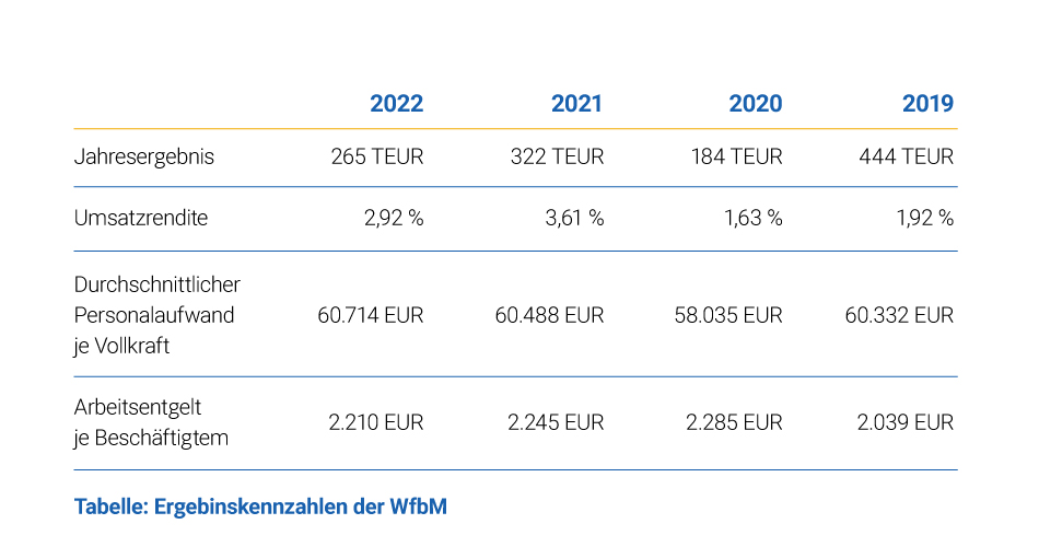 Betriebsvergleiche 2022 WfbM - Ergebniskennzahlen der WfbM
